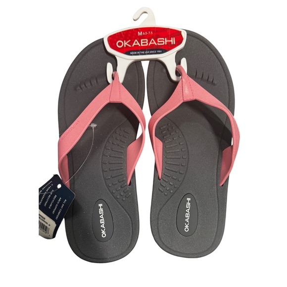 Okabashi Shoes - Okabashi Breeze Flip Flops Womens Medium 6.5-7.5 Slate Blossom Pink Grey USA NEW